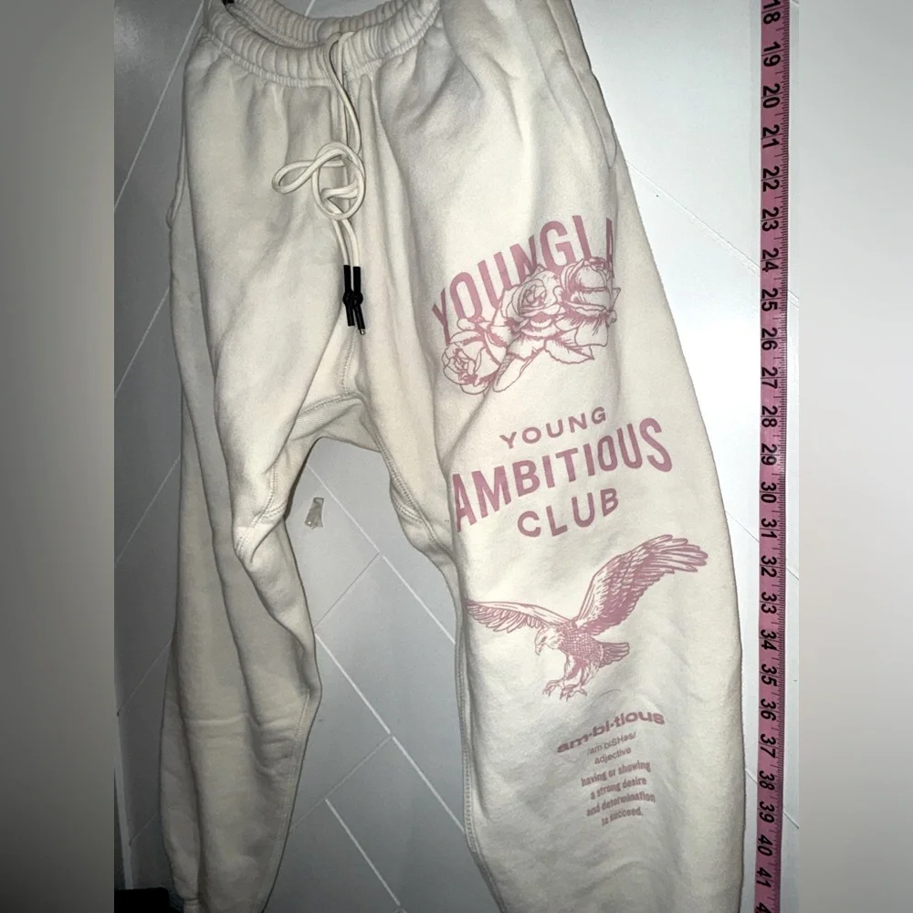 Y2K YoungLA Ambitious Club Cream premium cttn Sweatpants jogger XL pristine - Picture 10 of 15